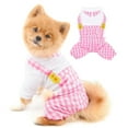 thumbnail image 1 of Outfits for Small Dogs, Summer Shirts with Plaid Pants, Cats Clothes Adorable Overalls for Pets 4 Legs(pink) - S, 1 of 5