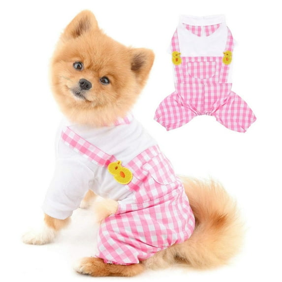Outfits for Small Dogs, Summer Shirts with Plaid Pants, Cats Clothes Adorable Overalls for Pets 4 Legs(pink) - S