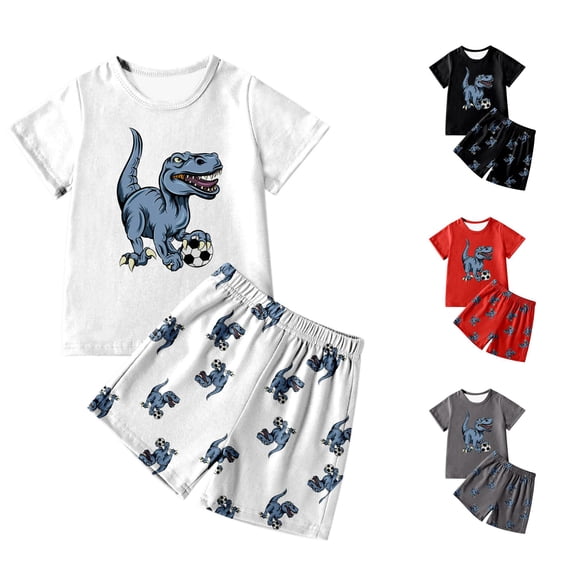 Outfits for Toddler Boys Dinosaur Print T Shirt and Shorts Homewear Outfits Set Size 4-5T ,White
