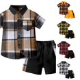 thumbnail image 1 of Outfits for Toddler Boys Short Sleeve Patchwork Plaid Prints T Shirt Tops Shorts Outfits Sets Size 3-4T ,Black, 1 of 4