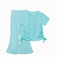 thumbnail image 1 of Outfits for Toddler Girls Fashion Short Sleeve Top Flare Pants 2 Piece Set Toddler Girl Clothes Blue 12-24 Months, 1 of 8