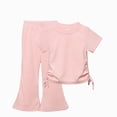 thumbnail image 1 of Outfits for Toddler Girls Fashion Short Sleeve Top Flare Pants 2 Piece Set Toddler Girl Clothes Pink 12-24 Months, 1 of 8