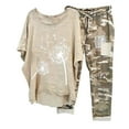 thumbnail image 1 of Outfits for Women 2 Piece Sets Cotton Linen Long Sleeve Blouse and Shorts Set Comfy Camouflage Pants Sets Tracksuit Set, 1 of 6