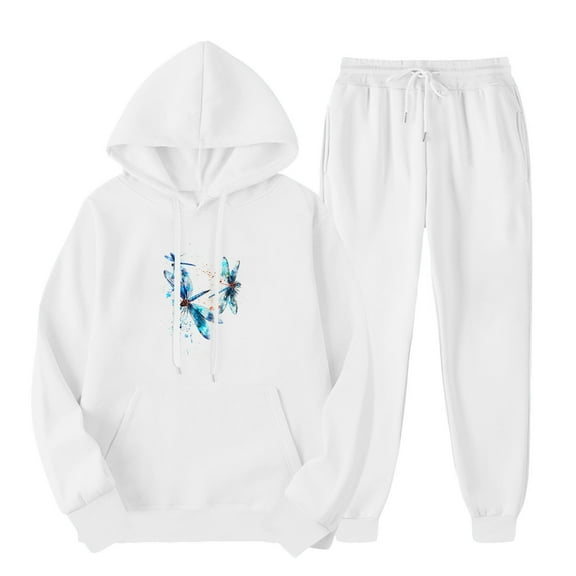 Outfits for Women 2 Piece Sets Long Sleeve Hoodies Tops Pants Jogger Sweatsuit Casual Graphic Oversized Hooded (White S）