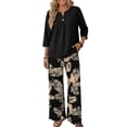 thumbnail image 1 of Outfits for Women 2 Piece Sets Summer Spring Travel Vacation Outfits Elbow Sleeve Lounge Wide Leg Pants Sets, 1 of 6
