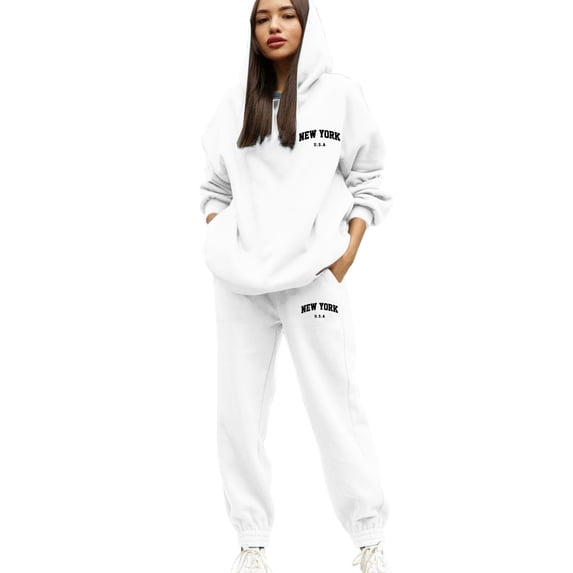 Outfits for Women New York Letter Print Hoodies and Baggy Sweatpants Fall Fashion Casual Sweatsuits