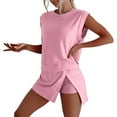 thumbnail image 1 of Outfits for Women Summer Solid Cotton Casual Outfit Sleeve Tank Top and Shorts 2 Piece Set Lightweight Breathable Womens Travel Outfit Light Pink XL, 1 of 7