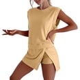 thumbnail image 1 of Outfits for Women Summer Solid Sleeveless Set Crop Top and Shorts Lightweight for Beach Or Vacation Vacation Outfits for Women Yellow M, 1 of 7