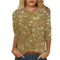 thumbnail image 1 of Outfmvch 3/4 Length Sleeve Womens Tops Womens 3/4 Length Sleeve Tops Plus Size Holiday Tops Ribbed Tops for Women Mardi Shirts for Women's Mardi Gras Long Shirt Linen Shirts Gold M, 1 of 4