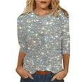 thumbnail image 1 of Outfmvch 3/4 Sleeve Blouses for Women Three Quarter Sleeve Tops Woman Sparkly Tops for Women V Neck T Shirts for Women Mardi Gras Shirt for Women Womens Mardi Gras Shirts 3/4 Sleeve Tops Silver Xl, 1 of 4