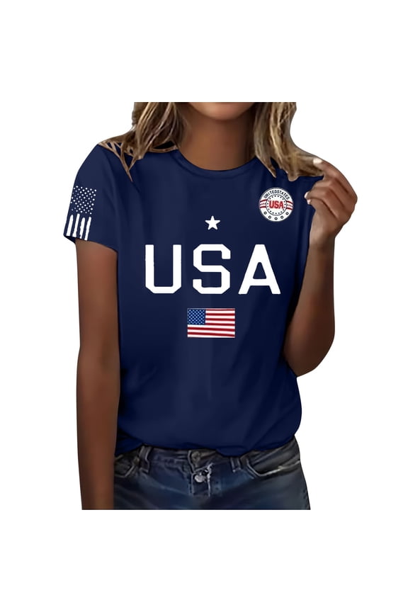 4th of July Shirts 250 Anniversary Usa Shirt Short-sleeved Top for Woman Patriotic Shirts Tops Graphic T Shirts American Flag Tee Tops Independence Day Patriotic Tops for Women Blue XL