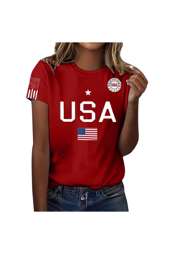 4th of July Shirts Usa Shirts for Women 250 Anniversary Usa Shirt V Neck Tee T Shirts Independence Day Tshirt Spring Patriotic Shirts Crew Neck Tee Graphic T Shirts Patriotic Tee Red XL