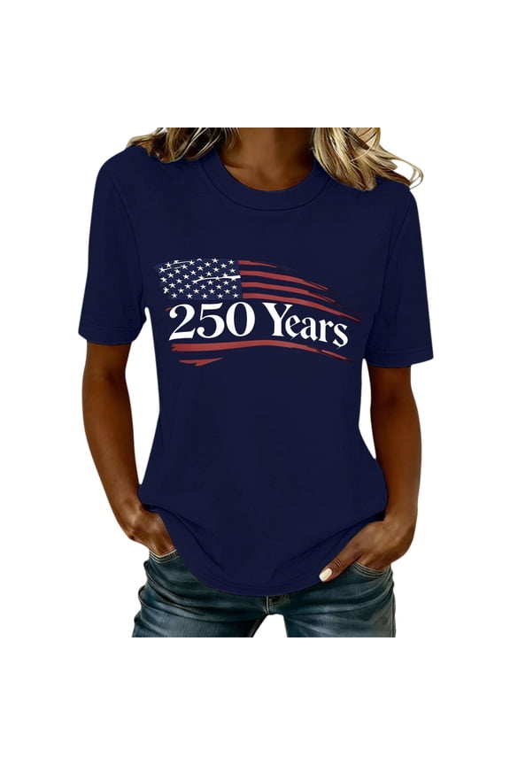 American Flag Shirts Flowy Tops for Women Womens Short Sleeve Blouses Crew Neck Short Sleeve Patriotic Shirts for Women Graphic Tees for Women Short Sleeve Blouse Blue L