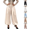 thumbnail image 1 of Outfmvch Balloon Pants for Women Shiny Fabric High Waist Front Pleats Wide Baggy Leg Elastic Hidden Side Pockets Dressy Evening Party Summer Daily Office Casual Attire Black S, 1 of 3