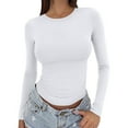 thumbnail image 1 of Outfmvch Basic Tops for Woman Fall Clothes Boho Tops for Women Fall Essentials Women's Long Sleeved Round Neck Slim Bottom Sweater 2025 Basic Clothing for Outdoor Wear Sports Top # White S, 1 of 6