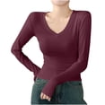 thumbnail image 1 of Outfmvch Basic Tops for Woman Long Sleeve Layering Tee Tops Slim Fitted Ribbed Round Neck Scoop Neck Ribbed Knit Stretch Crewneck Long Sleeve Slim-fit Thermal Shirts for Womena1_purple L, 1 of 4