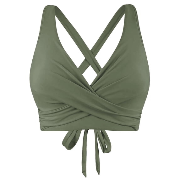 Outfmvch Bathing Suit Top for Women Swimwear Top Cropped Swim Top Bikini Tops for Women Push up Bathing Suit Padded Bikini Top Halter Swim Tops Sport Bikini Top Tankini Tops A1 Army Green L