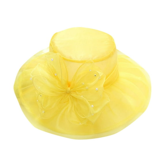 Outfmvch Beanie For Women Cowboy Hat Women'S Church Kentucky Daily Cap Fascinator Bridal Tea Party Wedding Hat Satin Bonnet Yellow One Size
