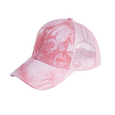 Outfmvch Beanie For Women Hat Tie-Dye Print Ponytail Messy Buns Trucker Plain Baseball Visor Cap Unisex Hat Baseball Cap Pink One Size