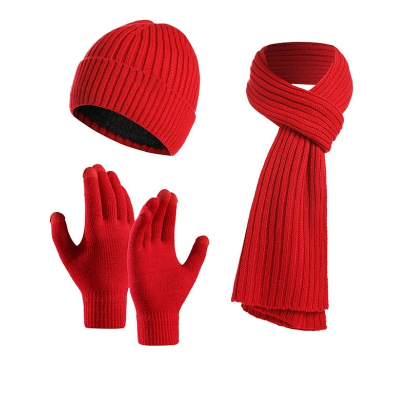 Outfmvch Beanie Hat And Scarf Set For Women Women Men Autumn And Winter Warm Wool Hat Scarf Gloves Slouchy Three Pieces Winter Snow Knit Cap Screen Mittens Scarves Sets Gloves Red One Size
