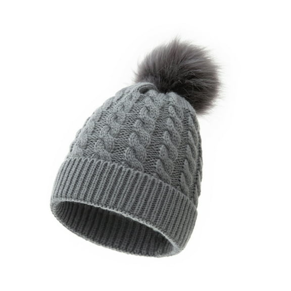 Outfmvch Beanie Winter Hats For Women Kids Winter Hat Toddler Knitted Pom Beanie Hat Cotton Lined Faux Cap Baby Girls Boys Hat Beanies Gray One Size