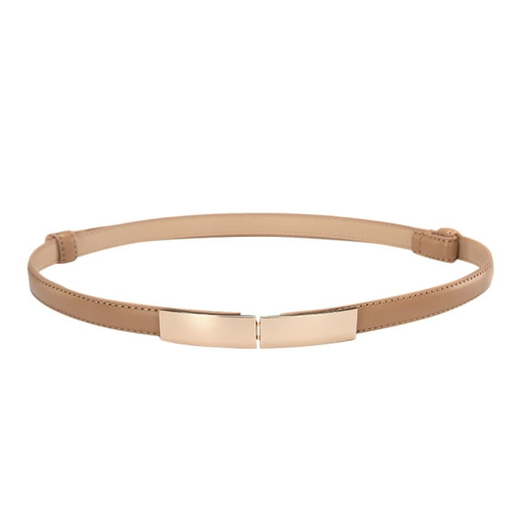 Outfmvch Belts For Women Mens Belt Women Skinny Leather Belt Ladies Slim Belt Metal Buckle Thin Elastic Fashion Dress Belt Belt Beige One Size