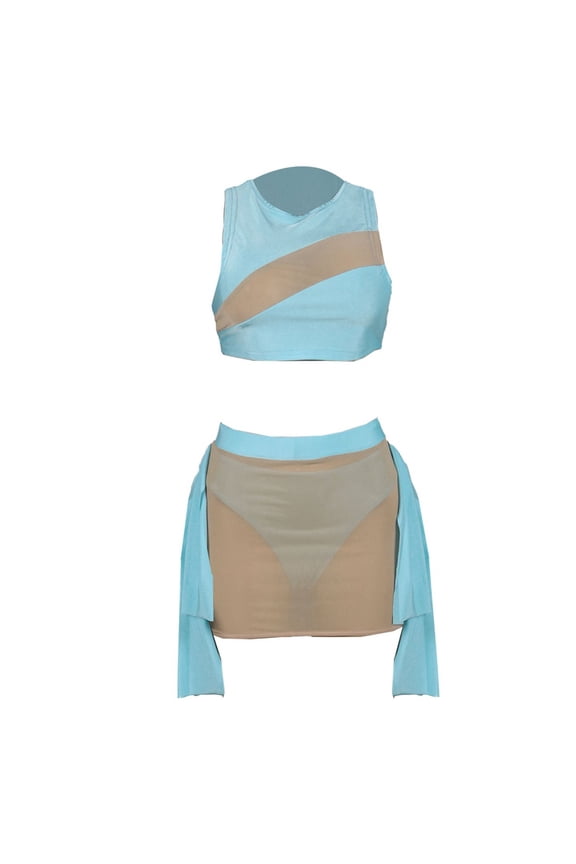 Bikini Sets for Women High Waisted Bikini Sets for Women Womens Bikini Micro Bikini Bathing Suit for Women Holiday Patchwork See Through Asymmetrical Sleeveless Three Piece Suit Blue L