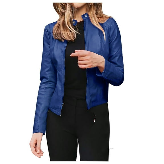 Outfmvch Blazer For Women 2023 Leather Jacket Long Sleeve Open Front Short Cardigan Suit Jacket Coat Top Womens Blazer Blue 3Xl