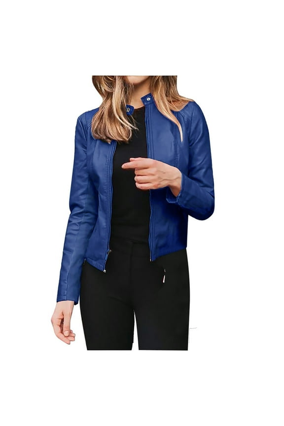 Blazer For Women 2023 Leather Jacket Long Sleeve Open Front Short Cardigan Suit Jacket Coat Top Womens Blazer Blue L