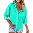 thumbnail image 1 of Outfmvch Blouses for Women Business Oversized Linen Shirts for Women Womens Long Sleeve Blouses Button Shirts Womens Button Up Shirt Women's Button Down Shirts Womens 3/4 Sleeve Tops Mint Green 2XL, 1 of 7