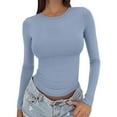 thumbnail image 1 of Outfmvch Boho Tops for Women Basic Tops for Woman Fall Clothes Long Sleeve T Shirts Women's Long Sleeved Round Neck Slim Bottom Sweater 2025 Basic Clothing for Outdoor Wear Sports Top # Blue 1 S, 1 of 6