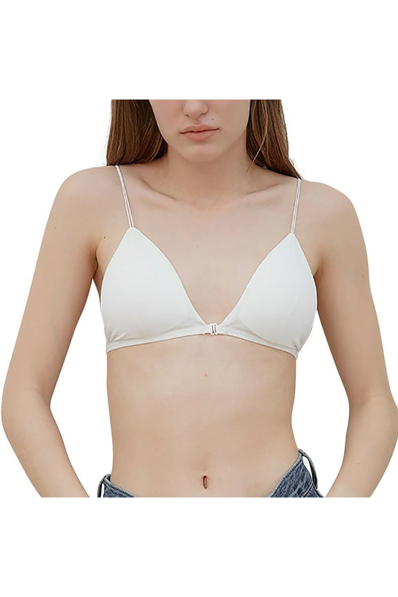 Bras For Women Bralettes For Women Wireless Bra Bralette For Women Girls Teens Low Support Triangle V Neck Bra Front Button Slim Strap Training Bra Padded Wire White S
