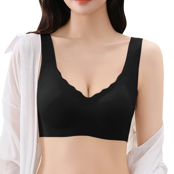 Outfmvch Bras for Women Everyday Bra Push up Bra Wireless Bra Top Wide Straps Bra Jelly Bras for Women Tee Shirt Bra No Underwire Bra Sleep Bra Pullover Bra No Show Bras for Women A2 Black 2XL