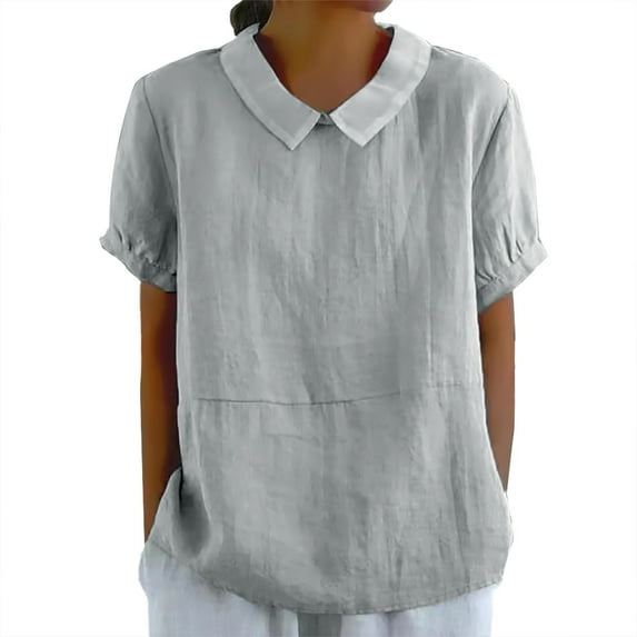 Outfmvch Button Down Shirts for Women V Neck Button Tunic Tshirt Cotton Linen Embroidered Tops V Neck Embroidered Shirt Button Down Shirts for Women Gray S