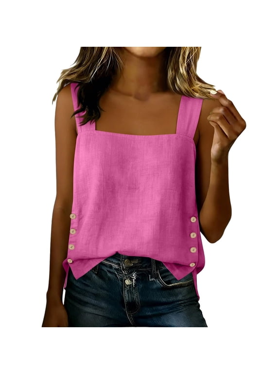 Button Down Sleeveless Shirts Summer Gauze V Neck Peasant Blouse Sleeveless Camisole Sleeveless Plus Size Shirts Gauze Tunic Shirt Wrap Tops for Women Work Tops Blouses Pink 3XL