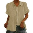 thumbnail image 1 of Outfmvch Button Up Tops for Women Womens Linen Tops V Neck Embroidered Shirt Cotton Linen Short Sleeve Womens 3/4 Sleeve Button Down Shirts V Neck Blouses Khaki L, 1 of 8