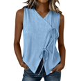 thumbnail image 1 of Outfmvch Button Down Vest Vest Shirts for Women Vest for Women Ladies Linen Vest Linen Blend Tops for Women Button Down Sleeveless Shirts for Women Linen Vest Tops For Women Blue XL, 1 of 7