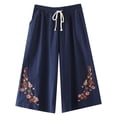 thumbnail image 1 of Outfmvch Capri Palazzo Pants Cotton Linen Pants Gauze Pants Palazzo Pants Yoga Capris with Pockets Drawstring Flowy Pants for Women Petite Loose Fit Wide Leg Straight Wide Leg Navy M-4XL, 1 of 4