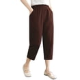 thumbnail image 1 of Outfmvch Capri Palazzo Pants Drawstring Elastic Waist Paper Bag Pants Pull On Elastic Yoga Capris with Pockets Flowy Pants for Women Petite Palazzo Pants Capri Pants with Lace Side Brown M-3XL, 1 of 6