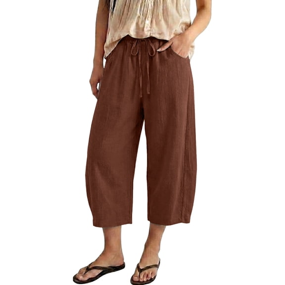 Outfmvch Capri Pants for Women Beach Pants Fashion Clothing Linen Pants Women Sweatpants Barrel Pants Women Capsule Wardrobe for Women 2026 Gaucho Pants for Women Brown L