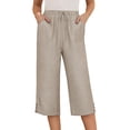 thumbnail image 1 of Outfmvch Capri Pants for Women Straight Wide Leg Paper Bag Pants Pull On Elastic Boho Pants for Women 2026 Cotton Linen Pants Linen Palazzo Trousers High Waist Drawstring Women's Culottes Khaki S-2XL, 1 of 5