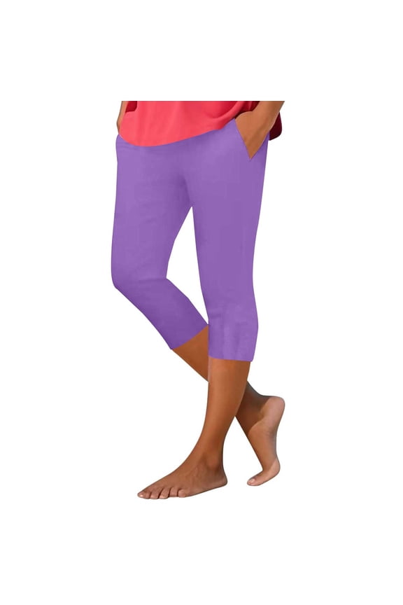 Capri Yoga Pants stretch pants for women capris for women with pockets capri leggings yoga pants Sports Jogging Bottoms Short Plain Sports Leggings Elastic Waist Yoga Trousers Purple 3XL