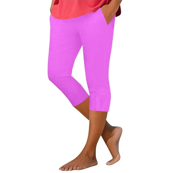 Outfmvch Capri Yoga Pants stretch pants for women capris for women with pockets capris pants for women gym clothes for woman Sports Jogging Bottoms Short Sports Leggings Yoga Trousers Purple S