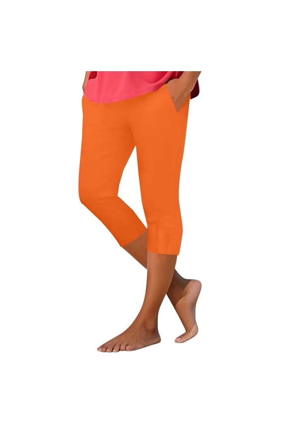 Capri Yoga Pants stretch pants for women capris for women with pockets capris pants for women gym clothes for woman Sports Jogging Bottoms Short Sports Leggings Yoga Trousers Orange L