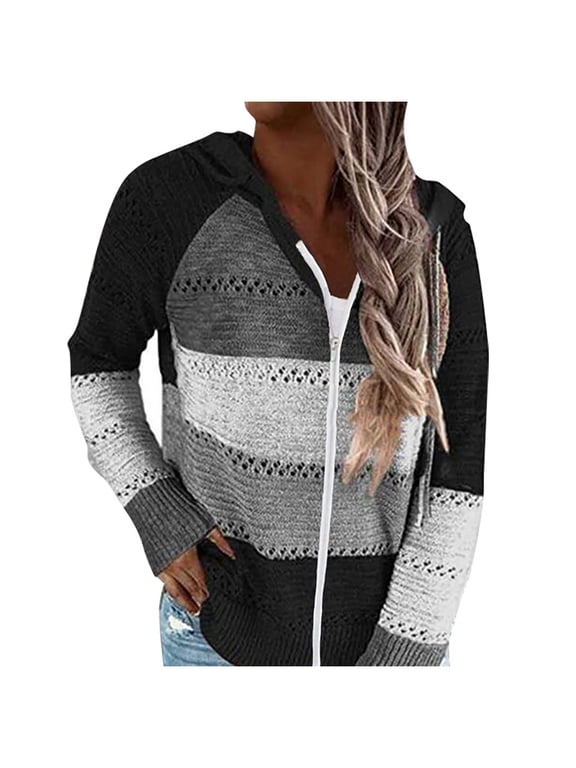 Cardigan For Women, Cardigan Sweaters For Women, Winter Coats For Women, Long Sleeve, Zip Up Hoodie, 3-Black 2Xl