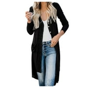 Outfmvch Cardigan Cardigan Sweaters For Women Lightweight Women Long Sleeve Solid Color Snap Button Down Knit Ribbed Cardigans Outwear Womens Cardigan Black S