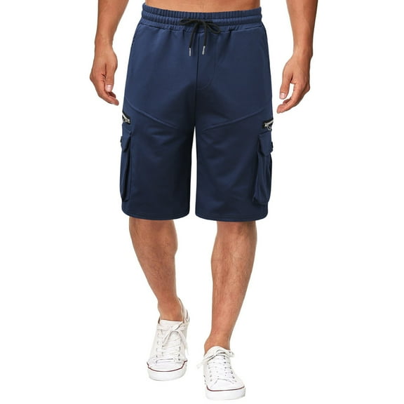 Outfmvch Cargo Pants For Men Mens Shorts Men'S Summer Cotton Five-Point Pants Multi-Pocket Zipper Casual Overalls Long Johns For Men Navy M
