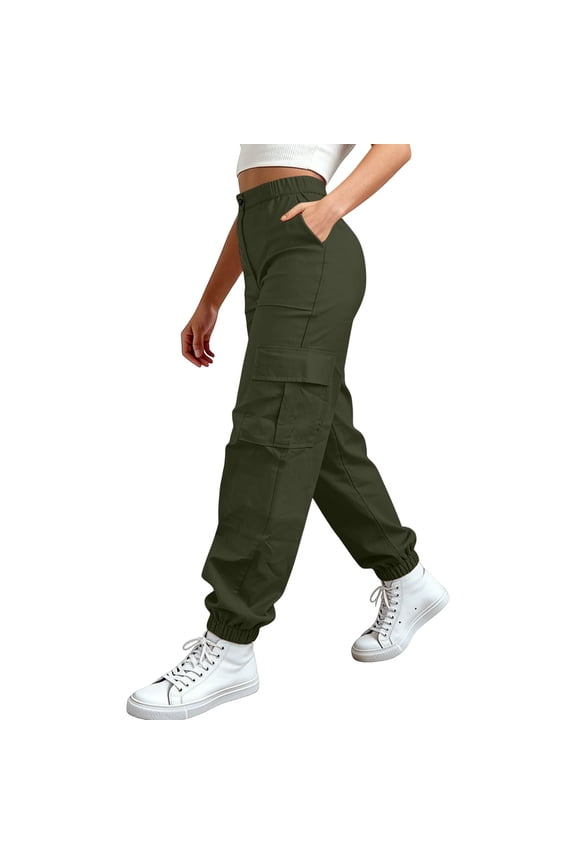 Cargo Pants for Women Hiking Pant with Pockets Stretchy Sweatpants Parachute Pants Baggy Pants Women Vintage Loose Fit Pull On Pants Gym Fashion Clothes Streetwear Baggy Track Pants Green L