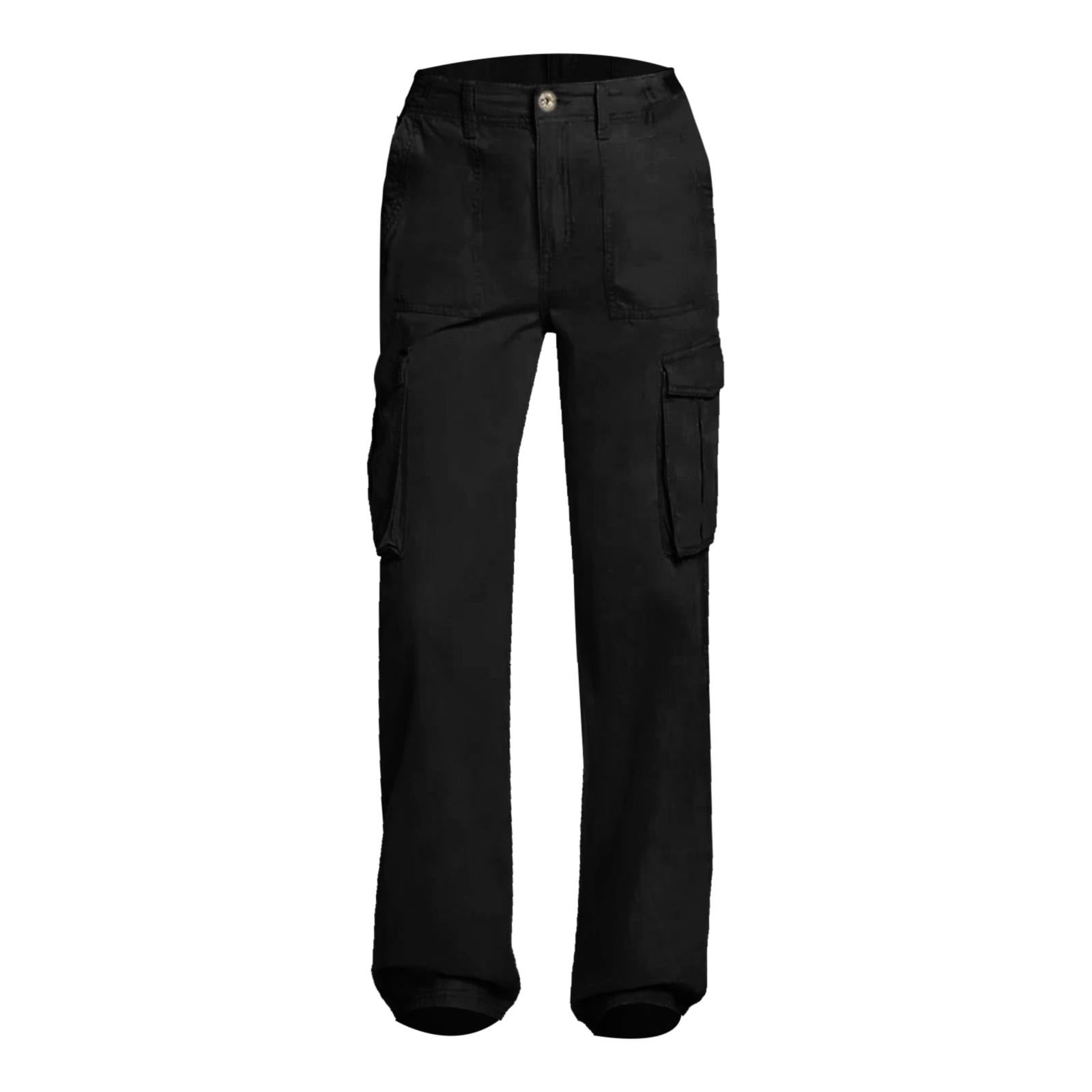 Hvididan Girls Lightweight Cargo Hiking Joggers Parachute Pants Drawstring Waterproof Pants, Black, 13-14 Years