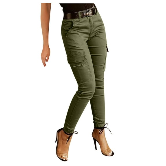 Outfmvch Cargo Pants Women Jeans For Women Women'S Casual Solid Color Zipper Pocket Design Casual Cargo Pants Without Belt Joggers For Women Army Green M